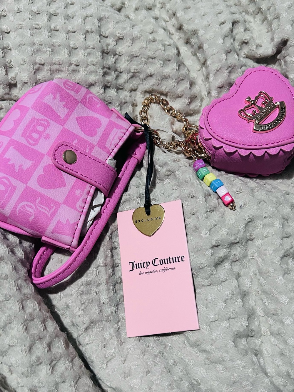Juicy Couture Pink Heart Coin Purse Set with Beaded Charm